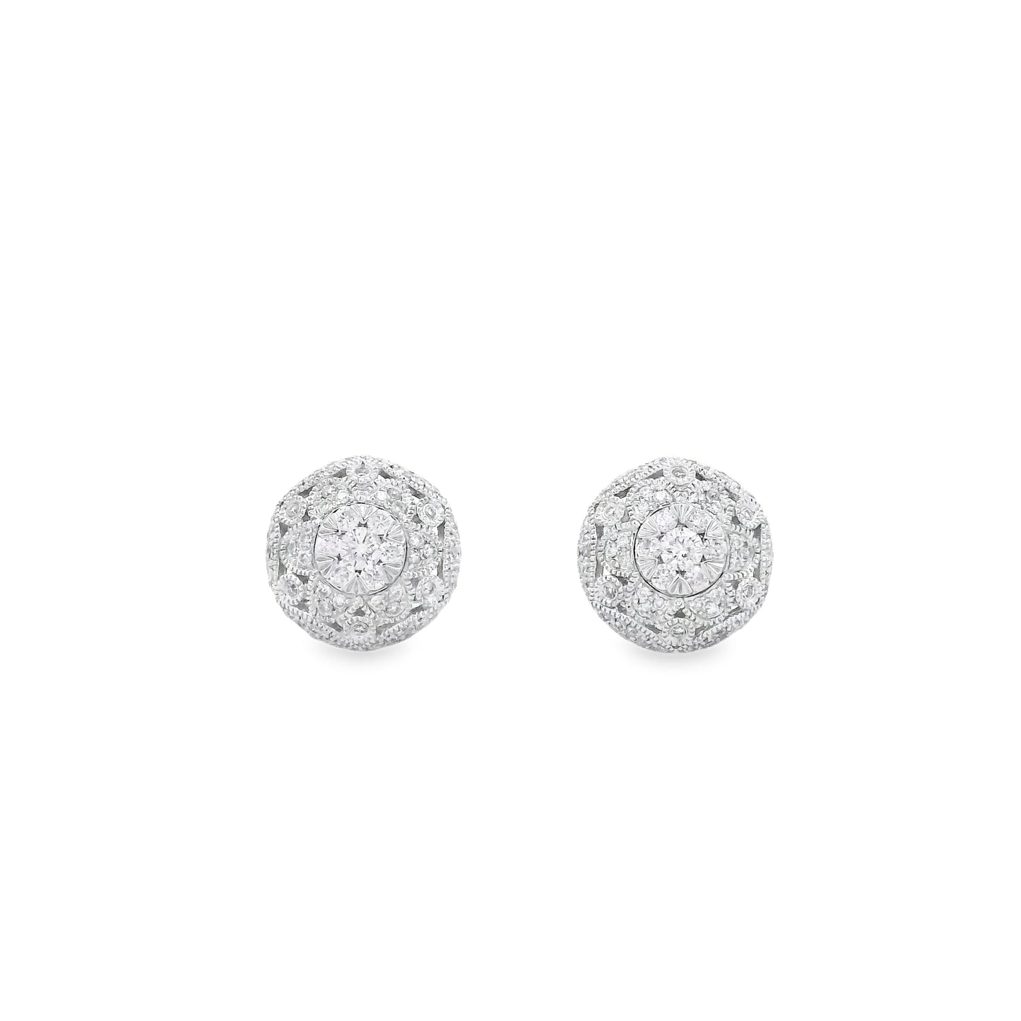 Effy 14k White Gold 0.50ctw Round Brilliant Diamond Pavé Button Stud Earrings — reverse showing the back