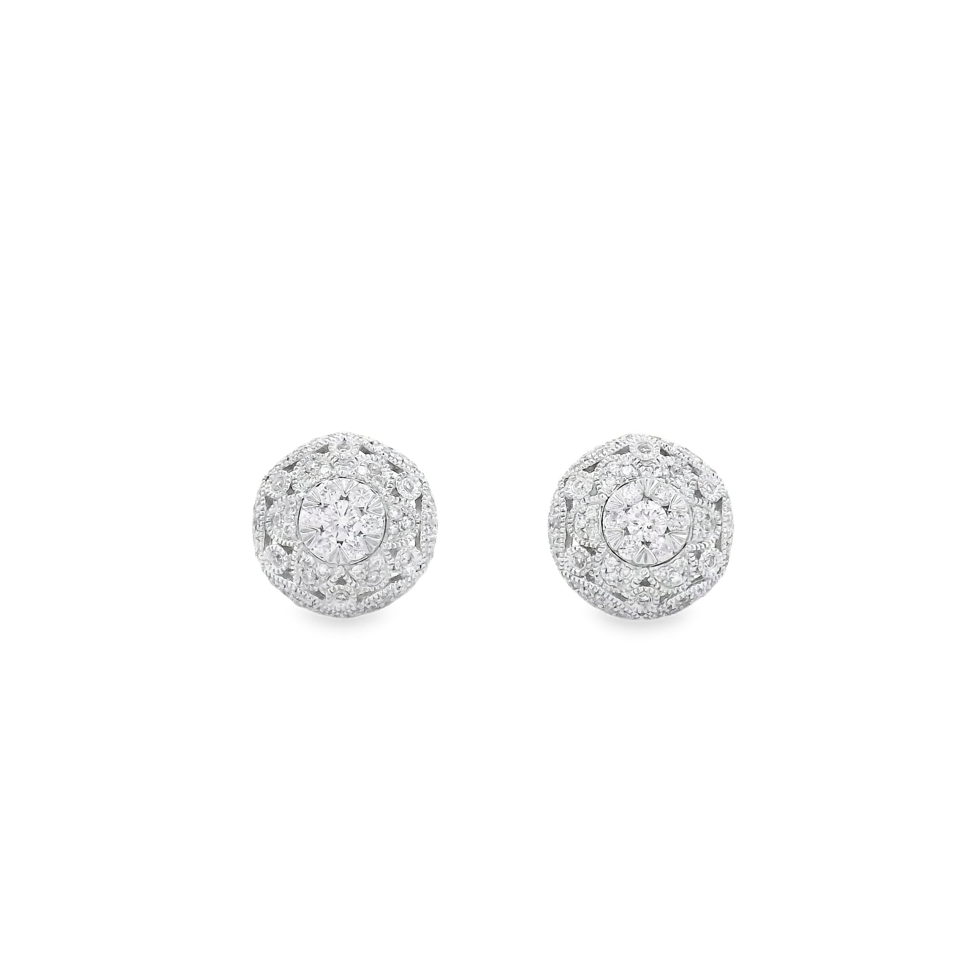 Effy 14k White Gold 0.50ctw Round Brilliant Diamond Pavé Button Stud Earrings — reverse showing the back