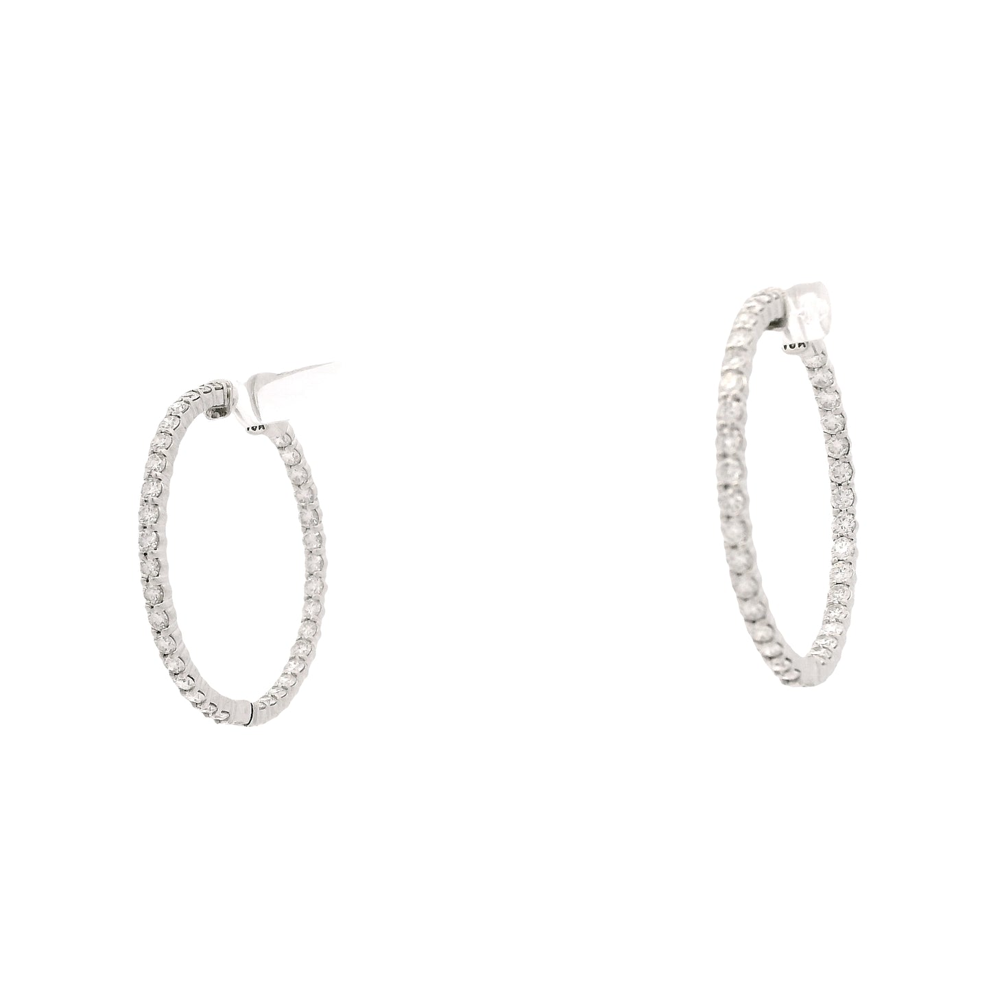 18k White Gold 4.00ctw Round Brilliant Natural Diamond Inside-Out Hoop Earrings — reverse showing the back