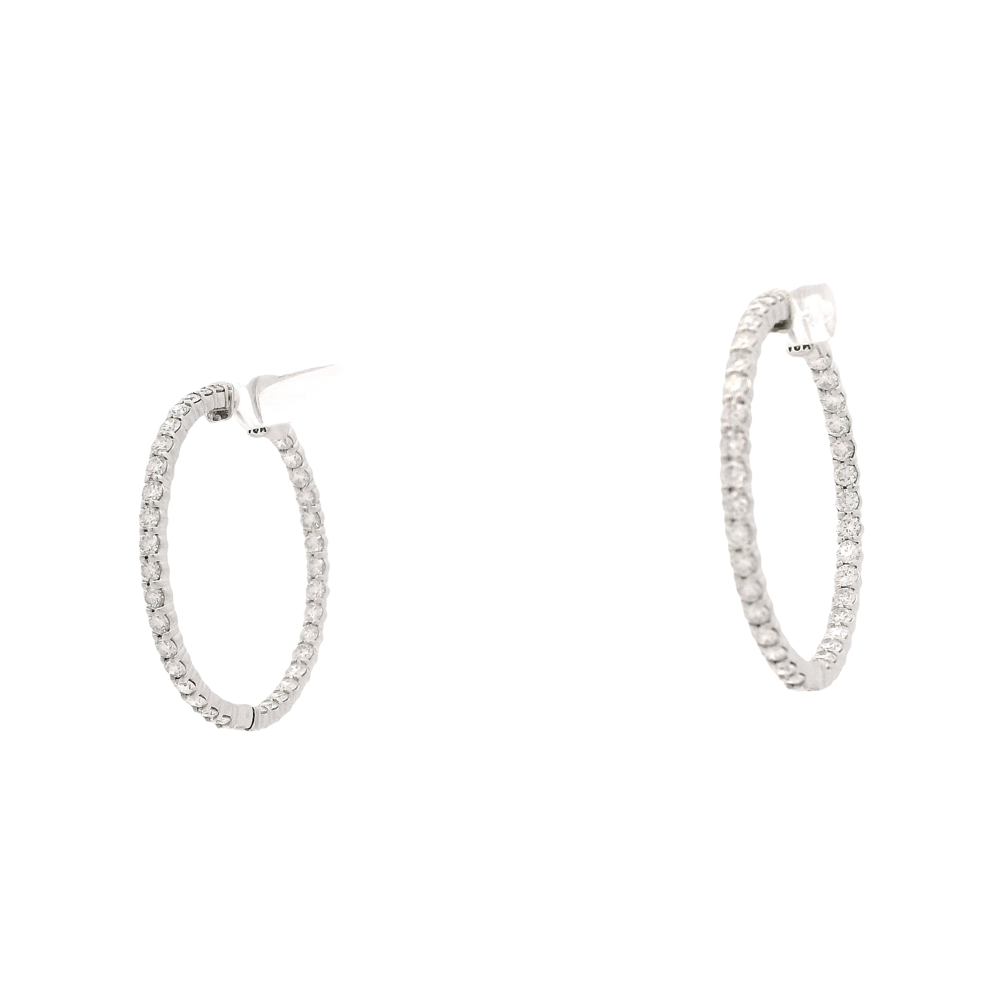 18k White Gold 4.00ctw Round Brilliant Natural Diamond Inside-Out Hoop Earrings — reverse showing the back