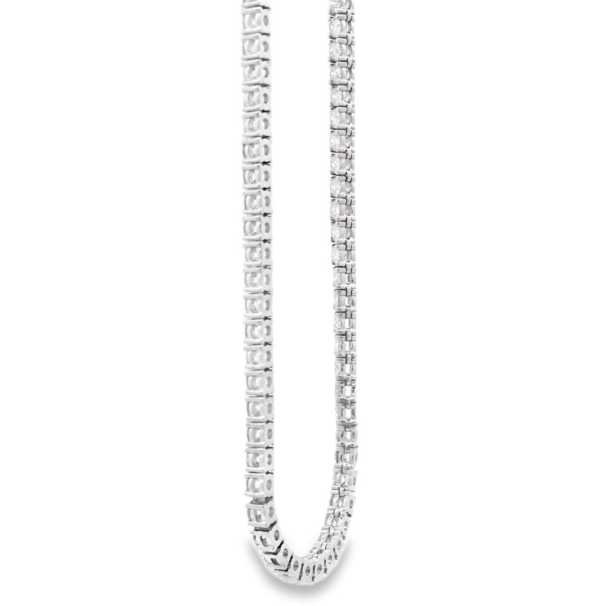 14k White Gold 9.57ctw Natural Round Brilliant Diamond Tennis Necklace 22" — reverse view