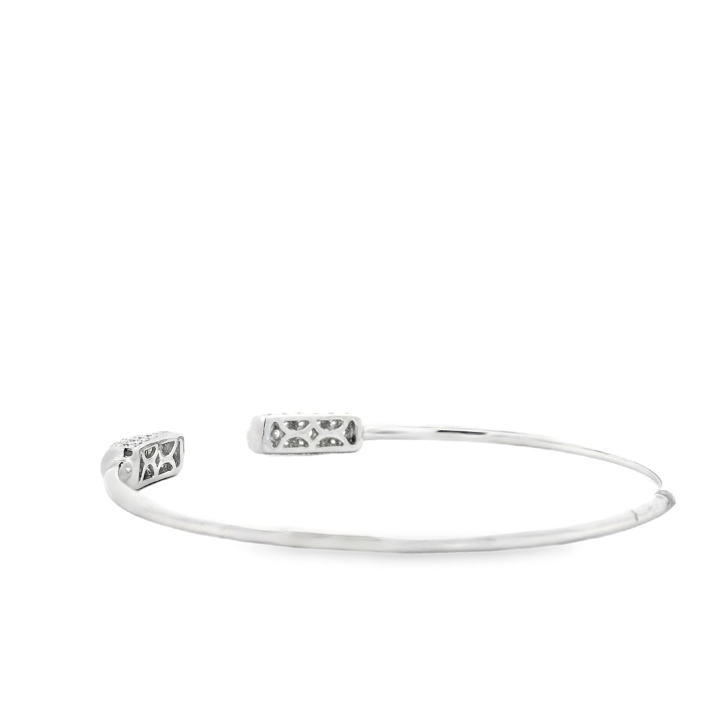 18k White Gold 1.34ctw Round Brilliant Diamond Pavé Cuff Bangle Bracelet — reverse view