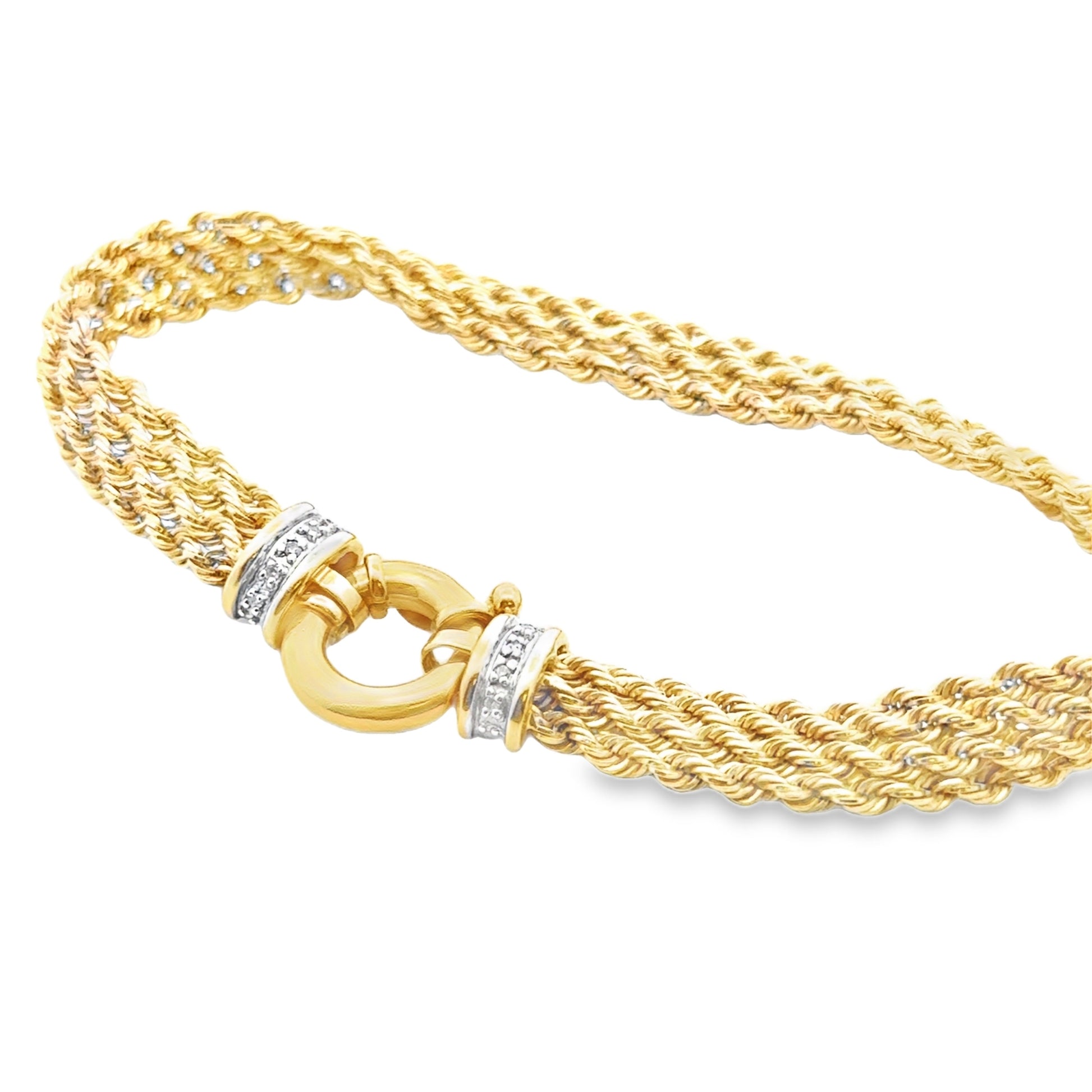 18k Yellow Gold Rope Bracelet with Diamond Studded Clasp — reverse view