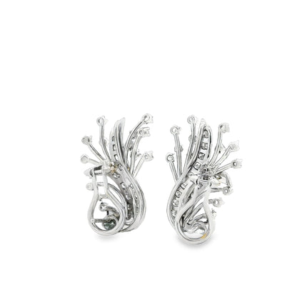 14k White Gold 2.5ctw Round Brilliant Diamond Floral Cluster Earrings — reverse showing the back