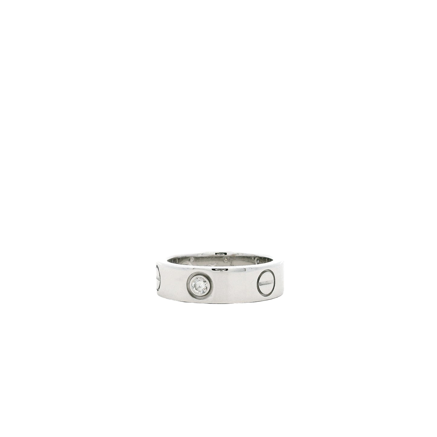 Cartier 18k White Gold 3 Diamond Love Ring — underside view