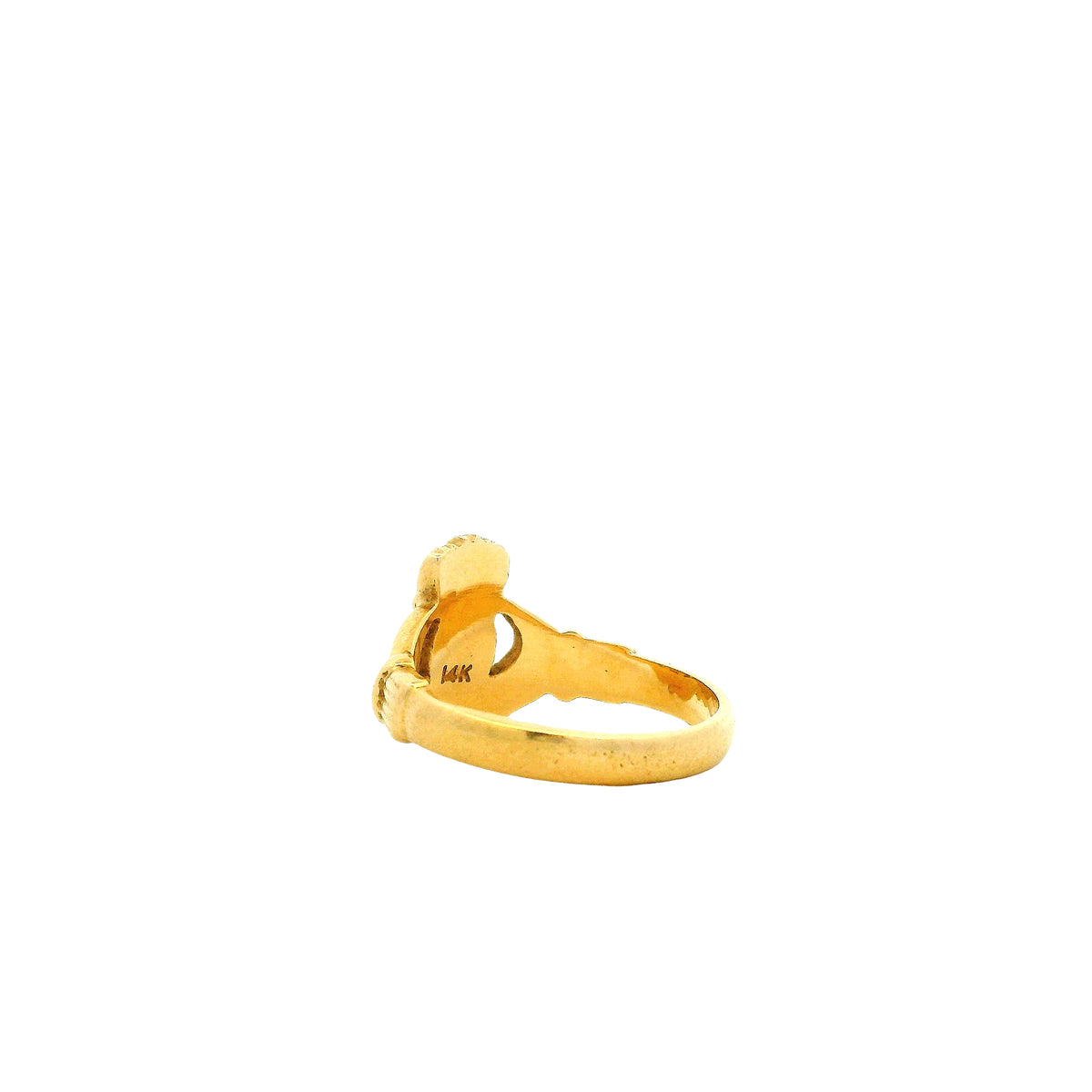 14k Yellow Gold Claddagh Irish Friendship Ring — underside view