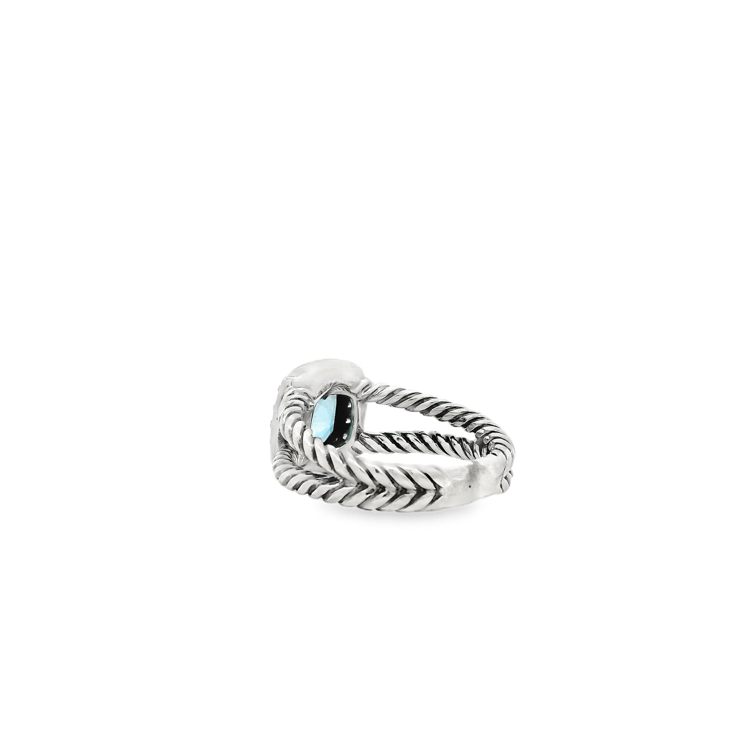 David Yurman Petite Albion Sterling Silver Blue Topaz and Diamond Ring — underside view