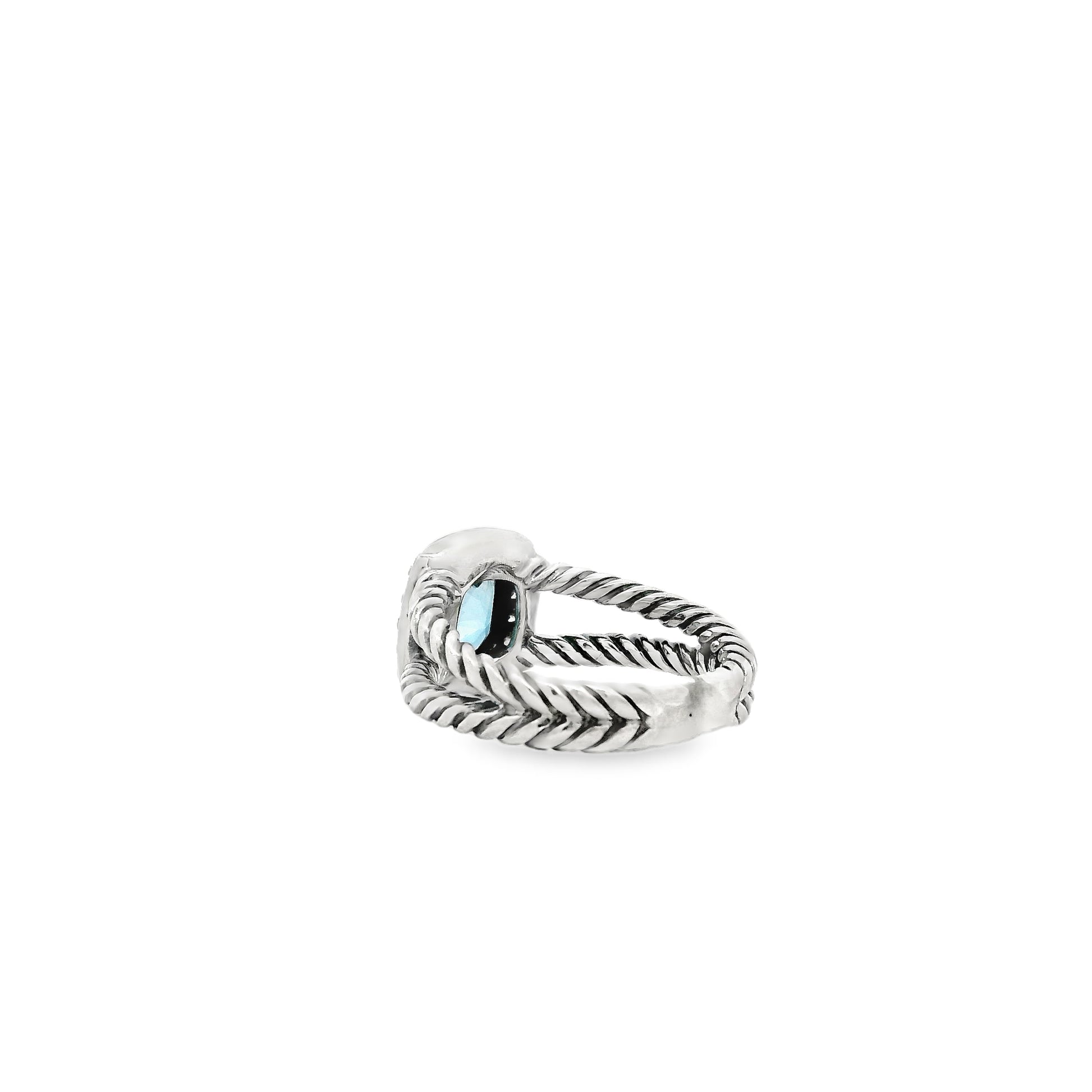David Yurman Petite Albion Sterling Silver Blue Topaz and Diamond Ring — underside view