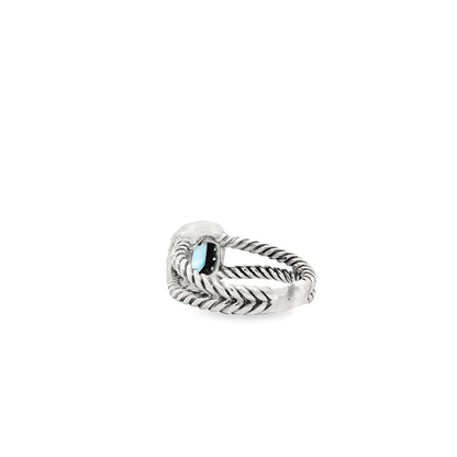 David Yurman Petite Albion Sterling Silver Blue Topaz and Diamond Ring — underside view