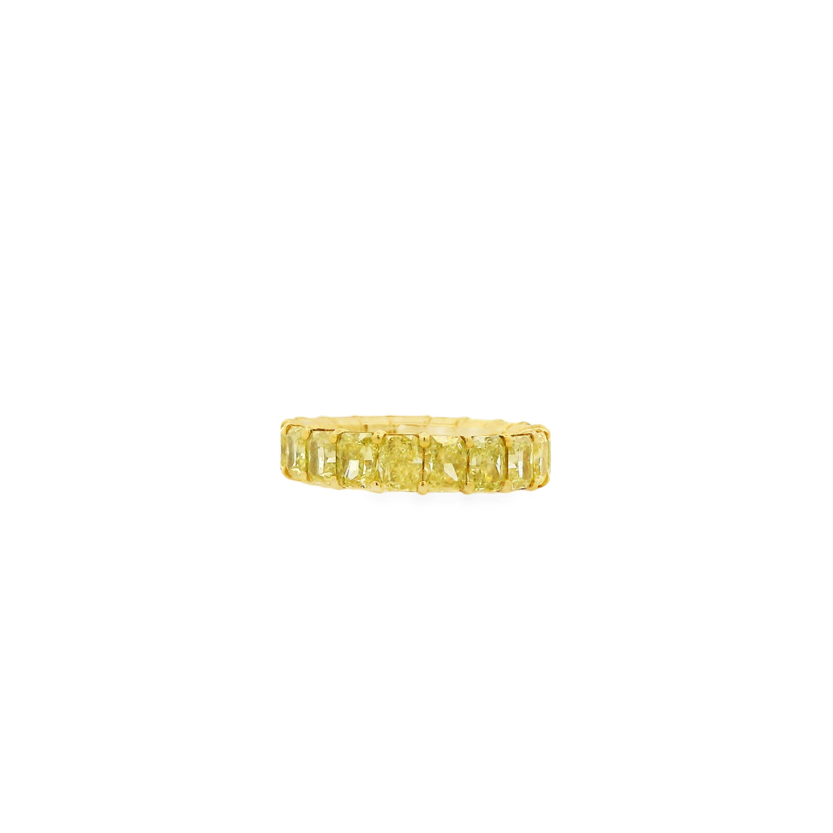 18k Yellow Gold 5.71ctw Radiant Cut Diamond Eternity Band Ring — underside view