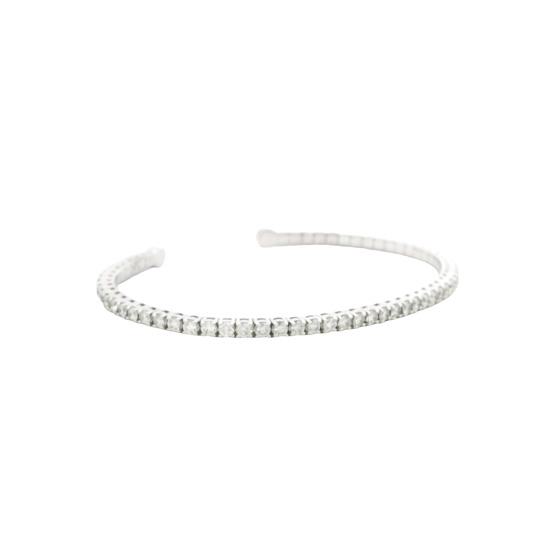14k White Gold 2.60ctw Round Brilliant Diamond Flexible Pavé Bangle Bracelet — reverse view