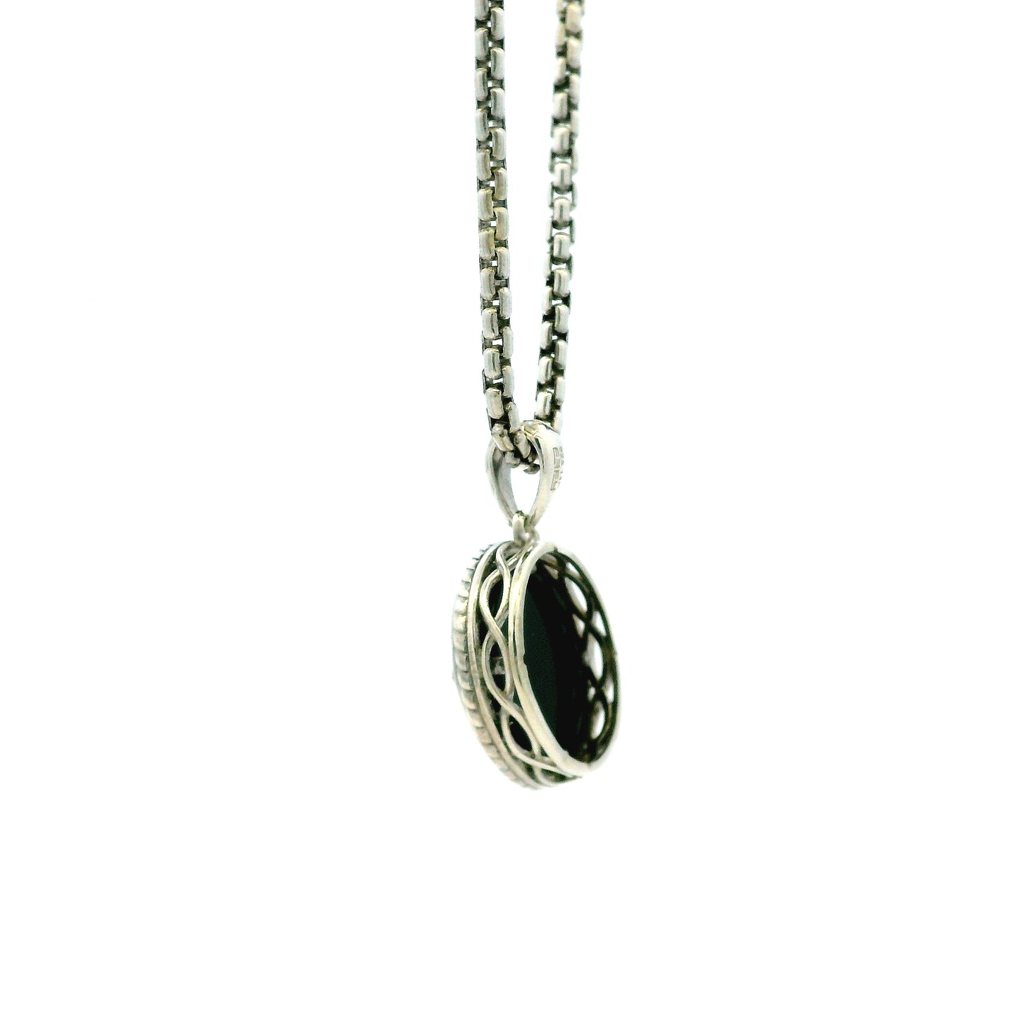 Effy 14k White Gold 1.0ctw Diamond and Onyx Panther Evil Eye Pendant Necklace — underside view