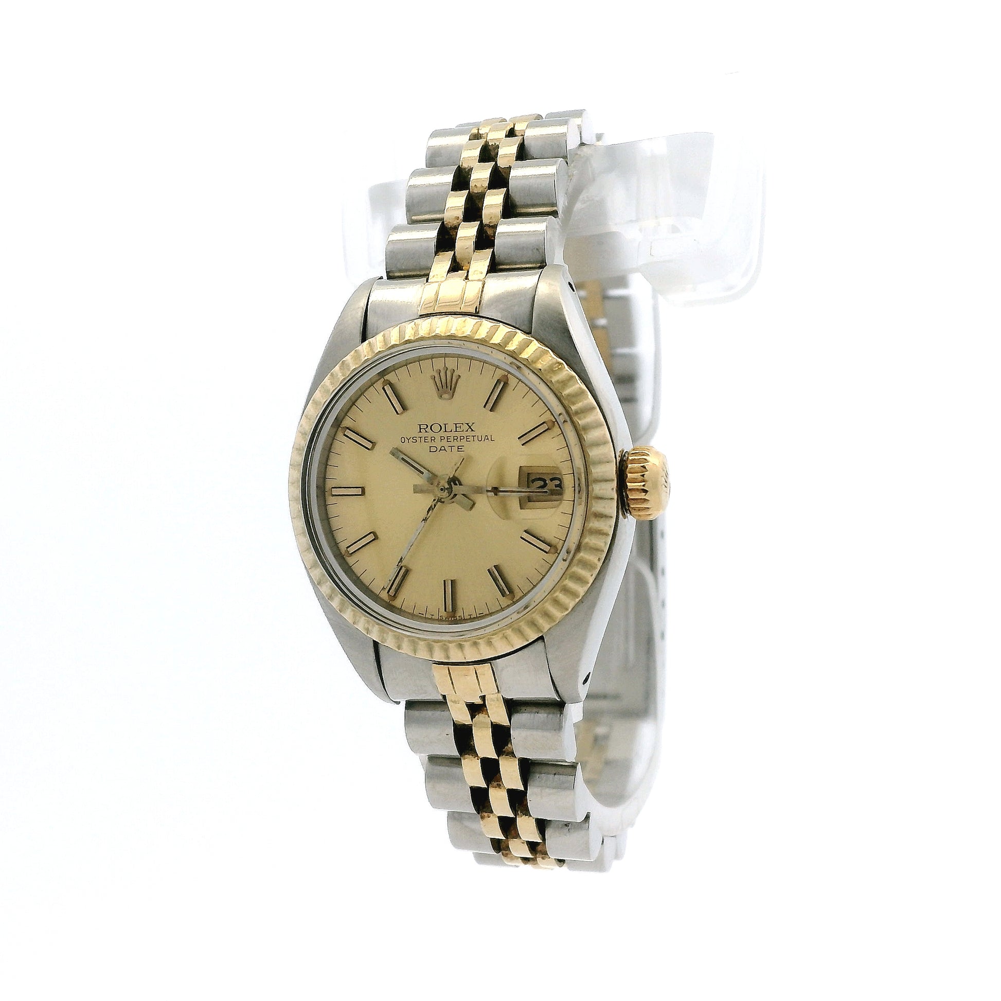 Rolex 6917 Oyster Perpetual Datejust 26mm Champagne Dial Two-Tone Watch — caseback view