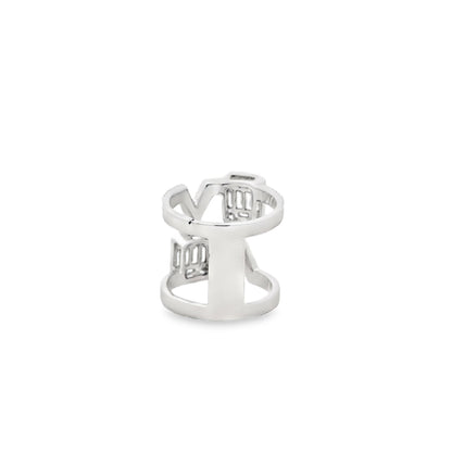 18k White Gold 1.72ctw Round Brilliant and Baguette Openwork Fashion Ring — underside view