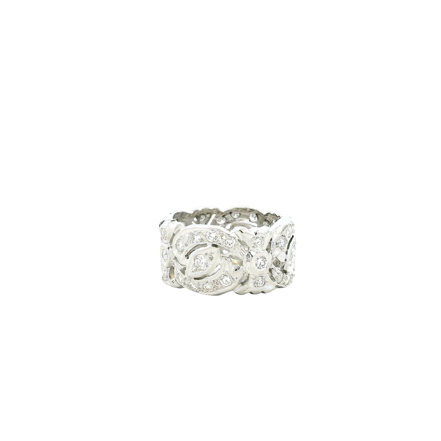 14k White Gold 1.5ctw Vintage-Style Pavé Diamond Filigree Ring — underside view