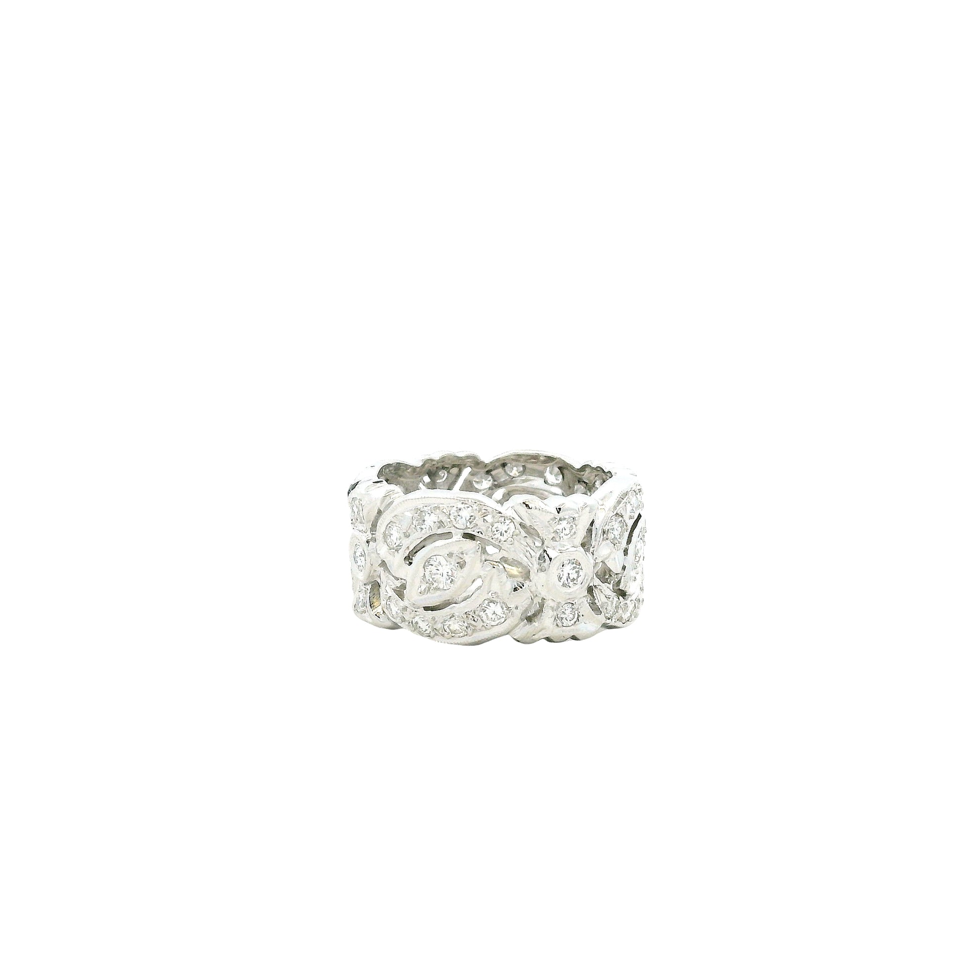 14k White Gold 1.5ctw Vintage-Style Pavé Diamond Filigree Ring — underside view