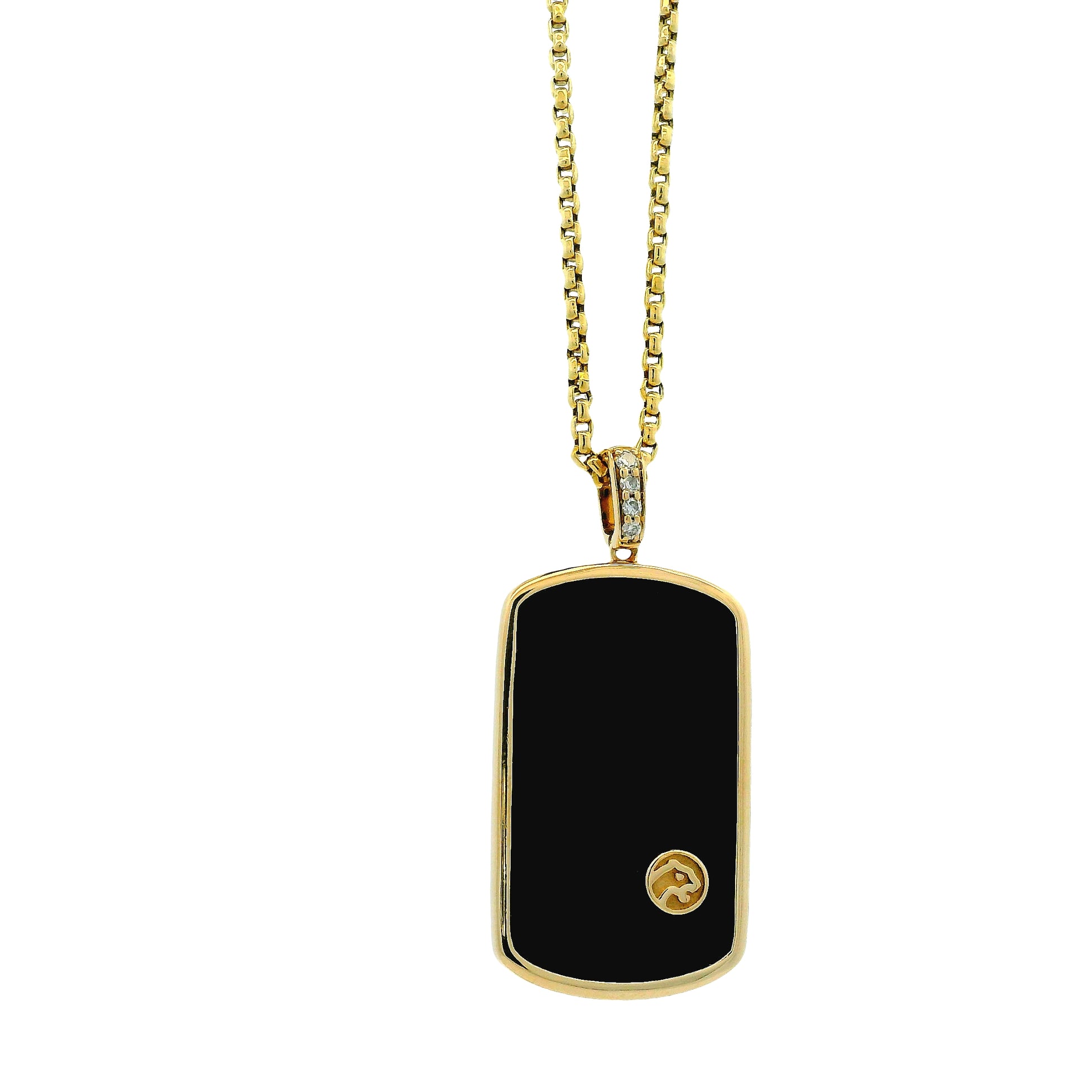 Effy 14k Yellow Gold Black Onyx & Diamond Dog Tag Pendant Necklace — underside view
