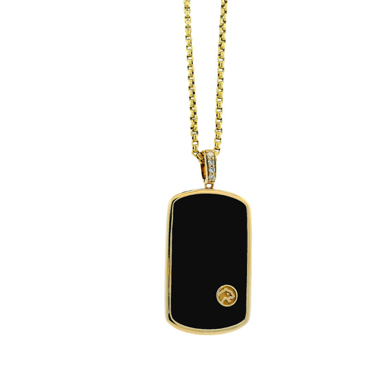 Effy 14k Yellow Gold Black Onyx & Diamond Dog Tag Pendant Necklace — underside view