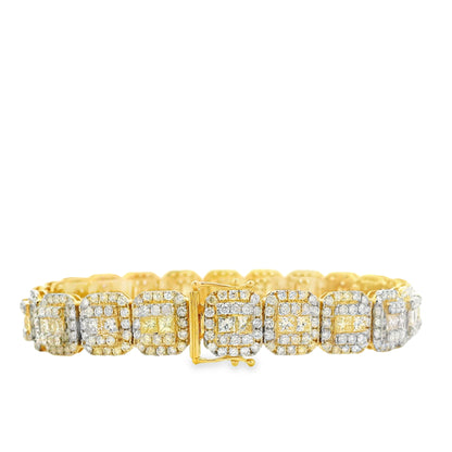 14k Yellow Gold 14.58ctw Princess Cut and Round Brilliant Diamond Cluster Tennis Bracelet — reverse view
