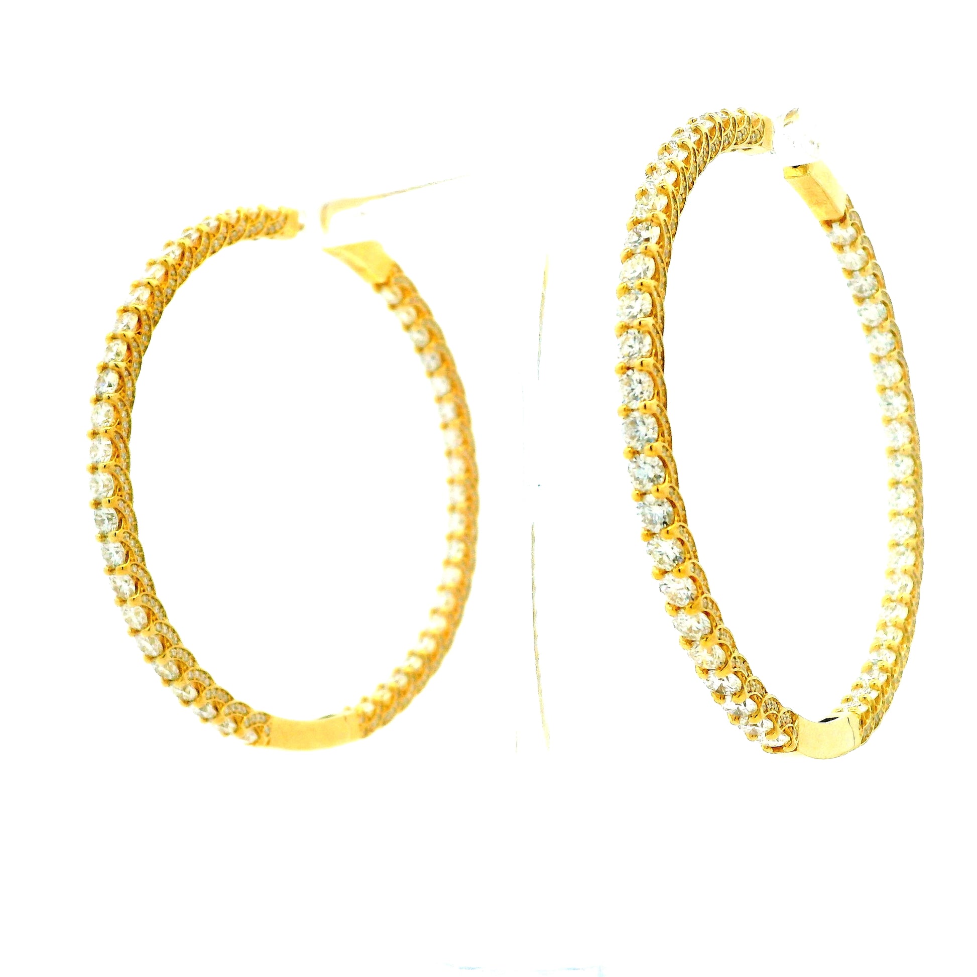 14k Yellow Gold 11.70ctw Round Diamond Inside Out Hoop Earrings — reverse showing the back