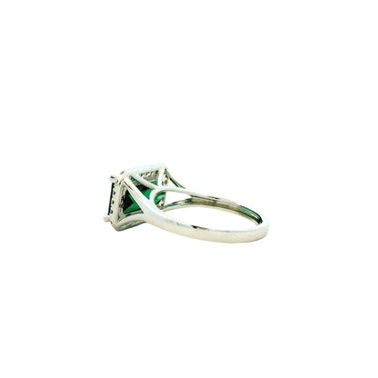14k White Gold 3.54ct Emerald Cut Blue Tourmaline and 0.27ctw Diamond Halo Ring — underside view