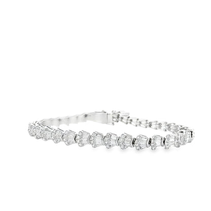 14k White Gold 5.05ctw Baguette Cut and Round Diamond Tennis Bracelet — reverse view