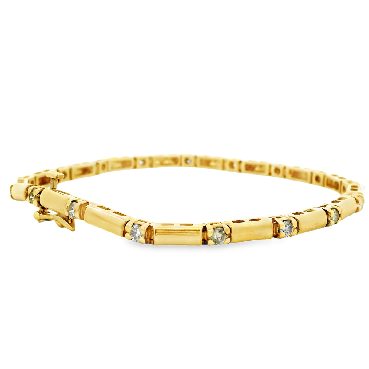 14k Yellow Gold 1.70ctw Round Brilliant Natural Diamond Tennis Bracelet — reverse view