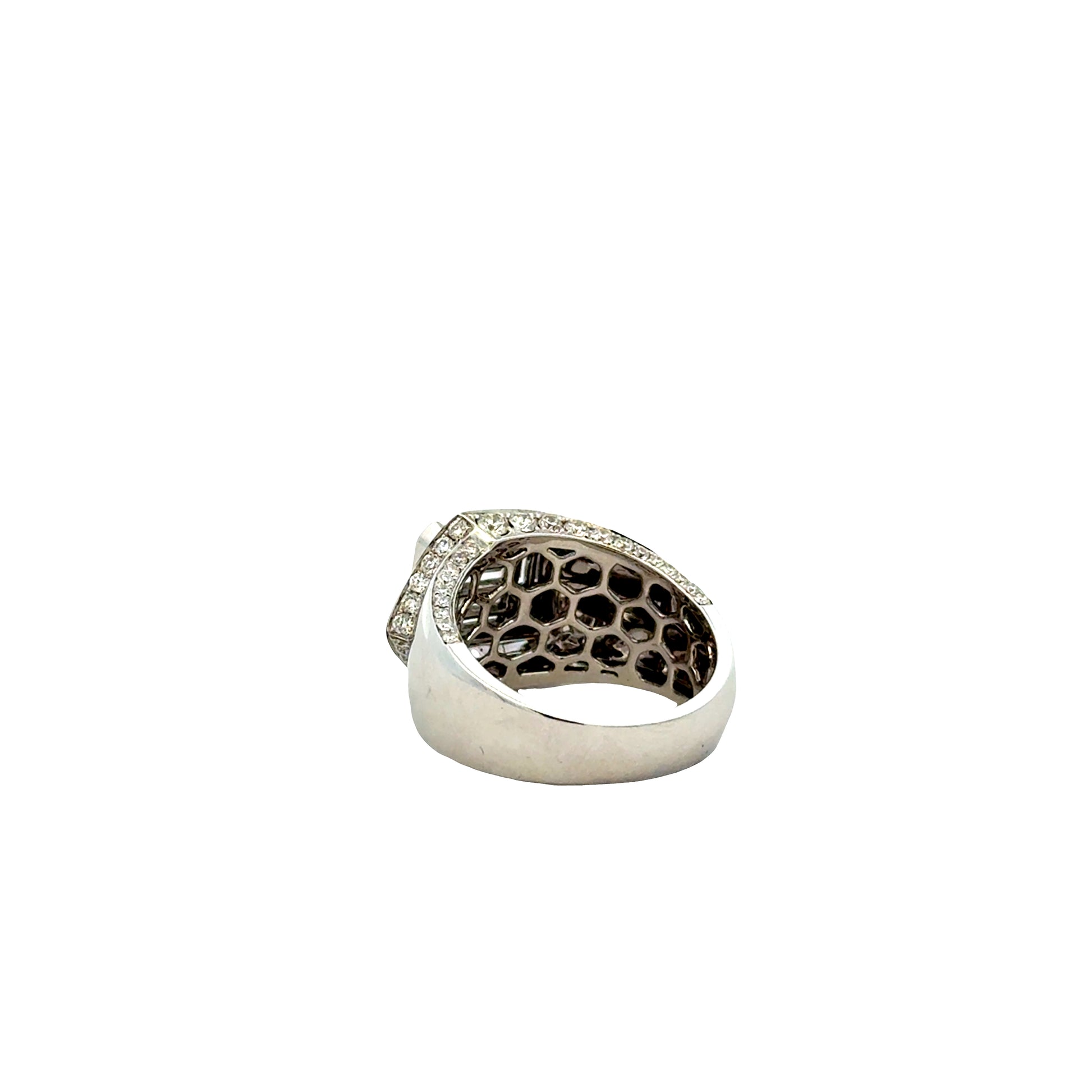 18k White Gold 1.39ctw Round Brilliant and Baguette Diamond Black Accent Cocktail Ring — underside view