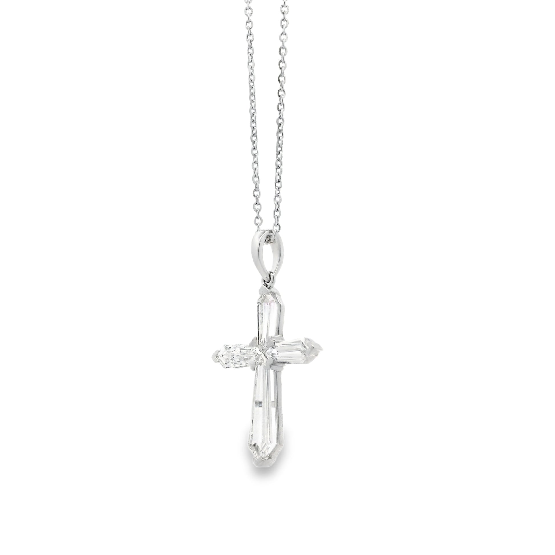 14k White Gold Lab-Grown Diamond Marquise Cross Pendant Necklace 17" — reverse view