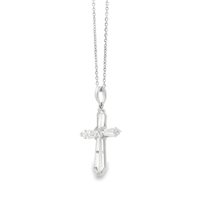 14k White Gold Lab-Grown Diamond Marquise Cross Pendant Necklace 17" — reverse view
