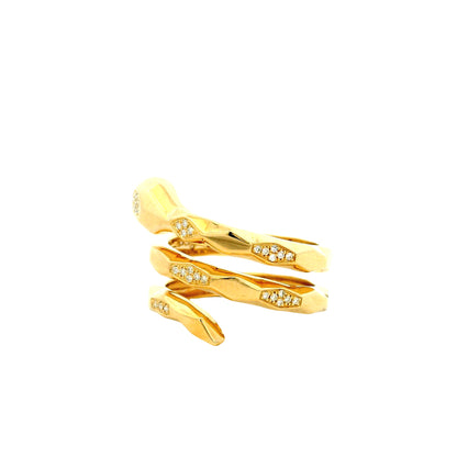 14k Yellow Gold 0.15ct Round Brilliant Diamond and 0.07ct Emerald Cut Diamond Snake Wrap Ring — underside view