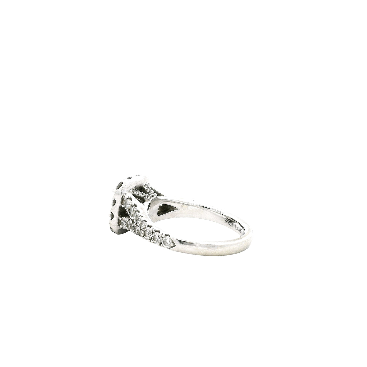 Neil Lane 14k White Gold 0.75ct Cushion Diamond Halo Engagement Ring — underside view