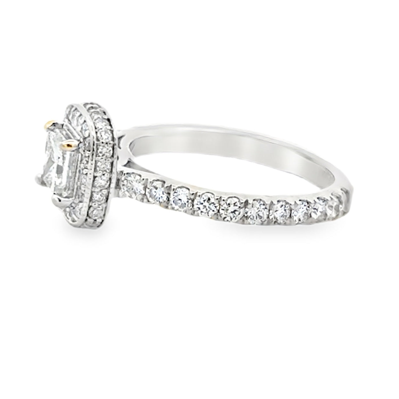 18k White Gold 0.72ct Princess Cut Diamond Halo Engagement Ring — underside view