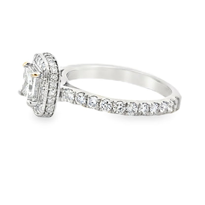 18k White Gold 0.72ct Princess Cut Diamond Halo Engagement Ring — underside view