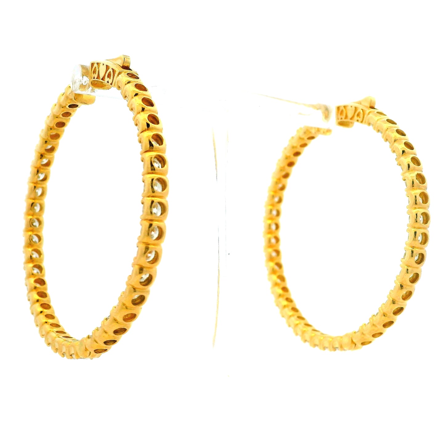 14k Yellow Gold 11.75ctw Round Diamond Inside Out Hoop Earrings — reverse showing the back