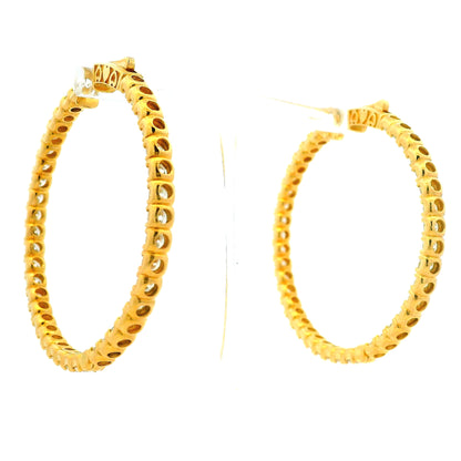 14k Yellow Gold 11.75ctw Round Diamond Inside Out Hoop Earrings — reverse showing the back