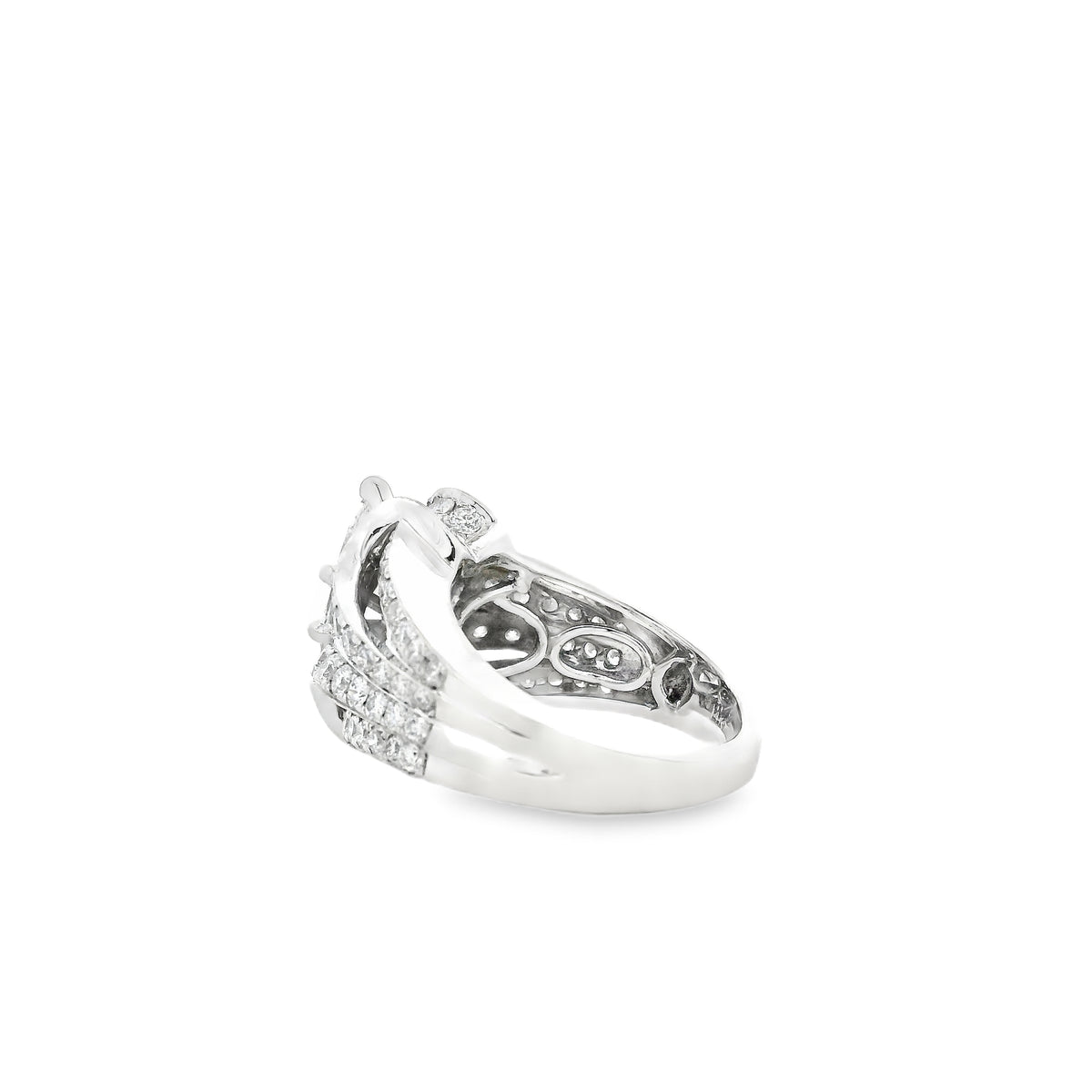 14k White Gold 0.90ct Marquise Diamond and 2.0ctw Round Brilliant Diamond Ring — underside view