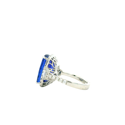 Platinum 9.35ct Cushion Cut Tanzanite and Diamond Halo Cocktail Ring — reverse view