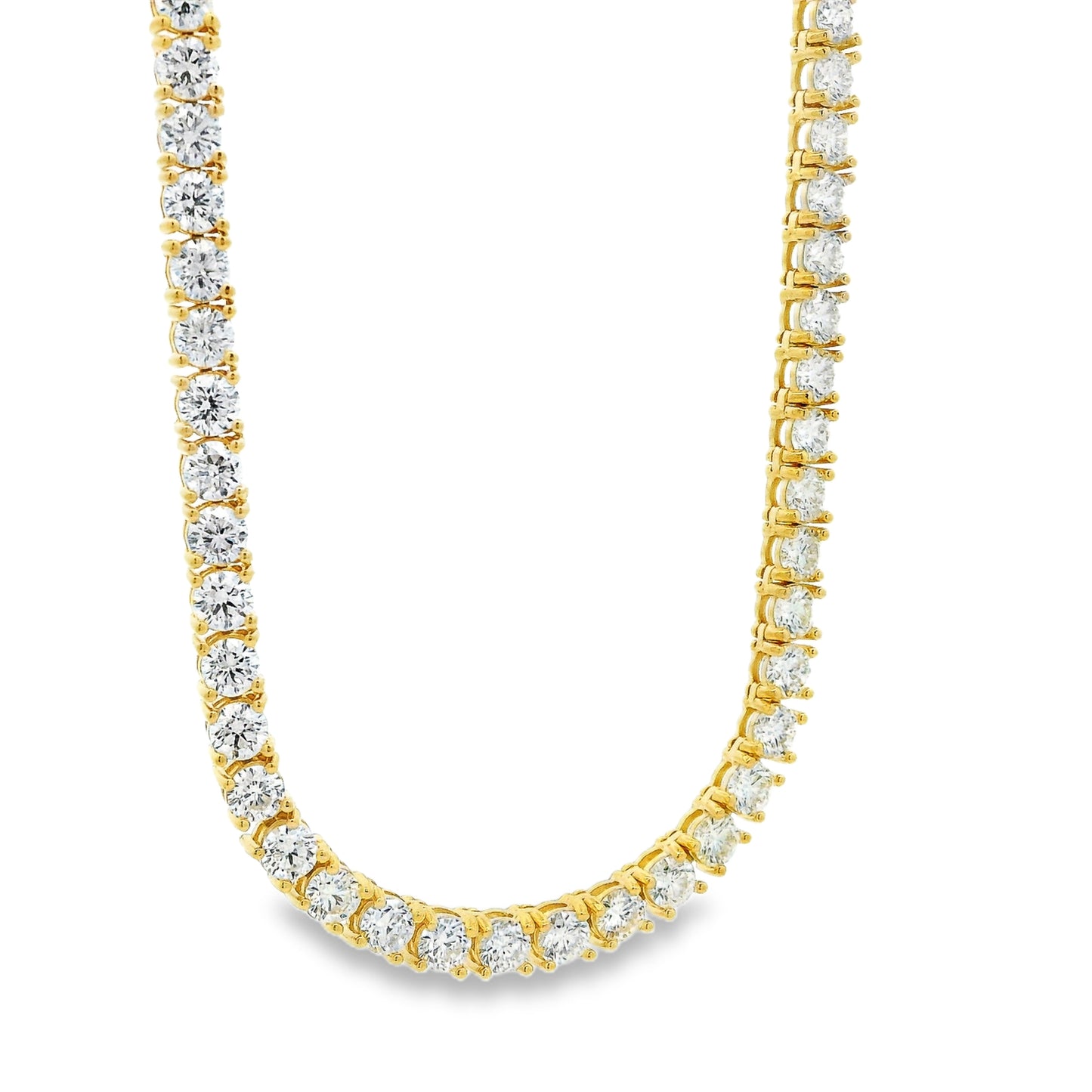14k Yellow Gold 14.00ctw Round Brilliant Diamond Tennis Necklace 16"-18" Adjustable — reverse view