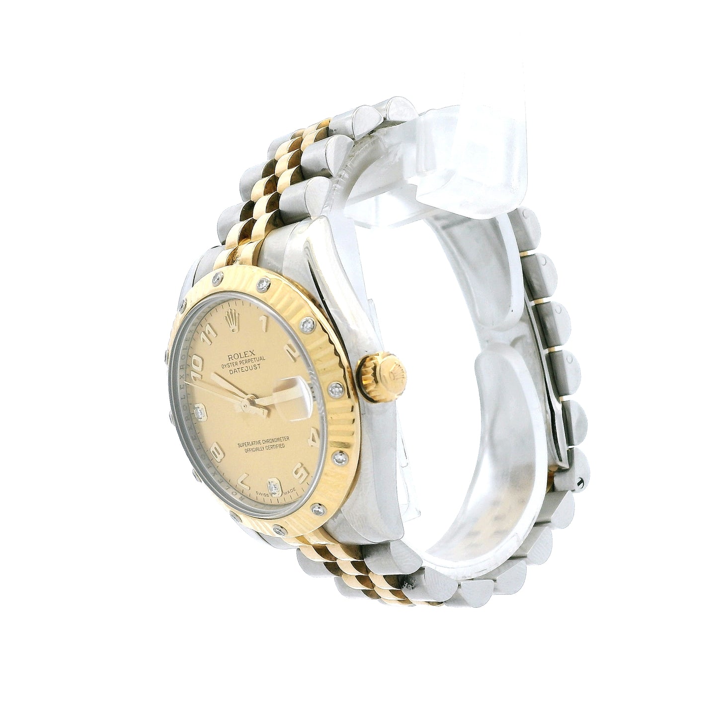 Rolex 178313 Datejust 31mm Champagne MOP Diamond Dial Diamond Bezel Two-Tone Watch — caseback view