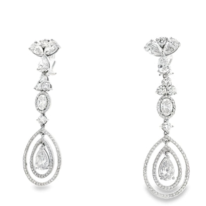 18k White Gold 12.68ctw Pear Oval and Round Brilliant Diamond Drop Earrings — underside view