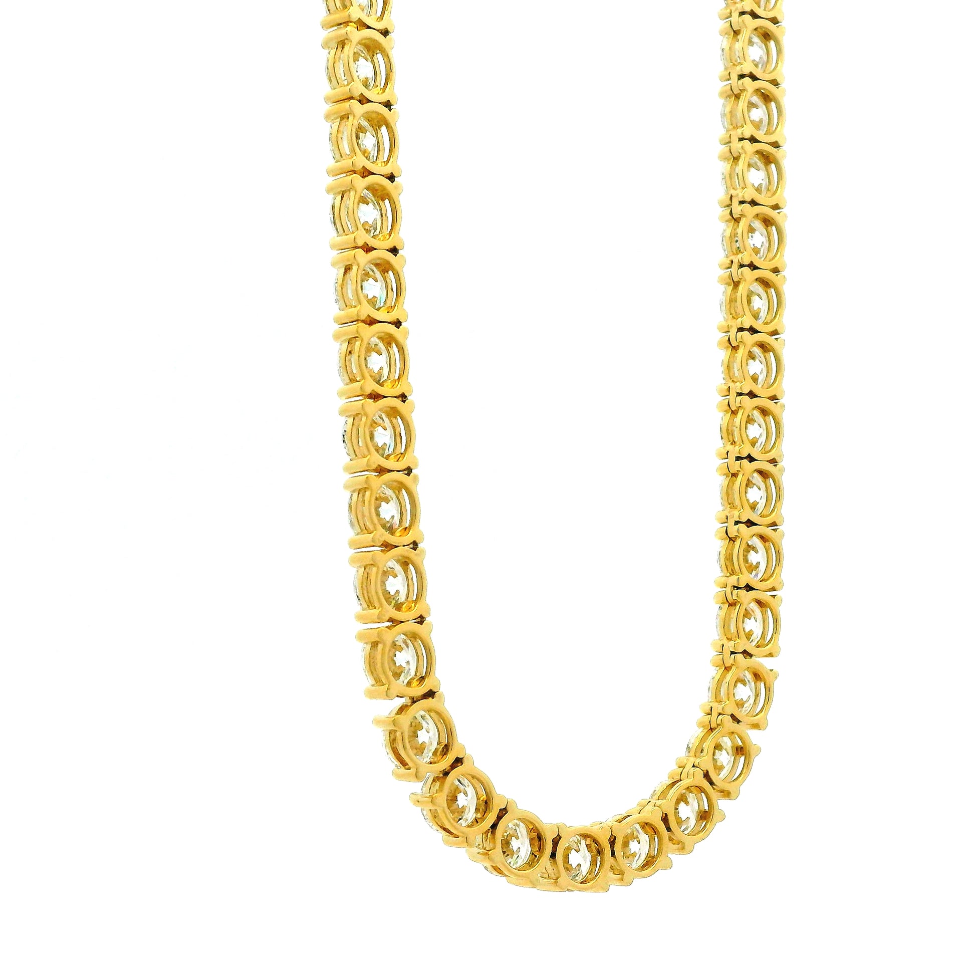 14k Yellow Gold 41.15ctw Round Brilliant Diamond Tennis Necklace 17" — reverse view