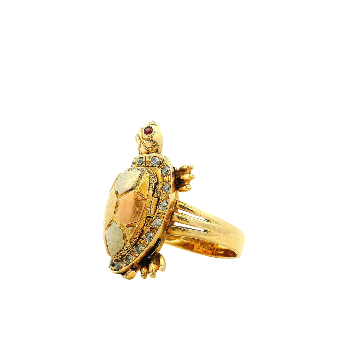 14k Yellow Gold Turtle Hinged Shell Cocktail Ring — underside view