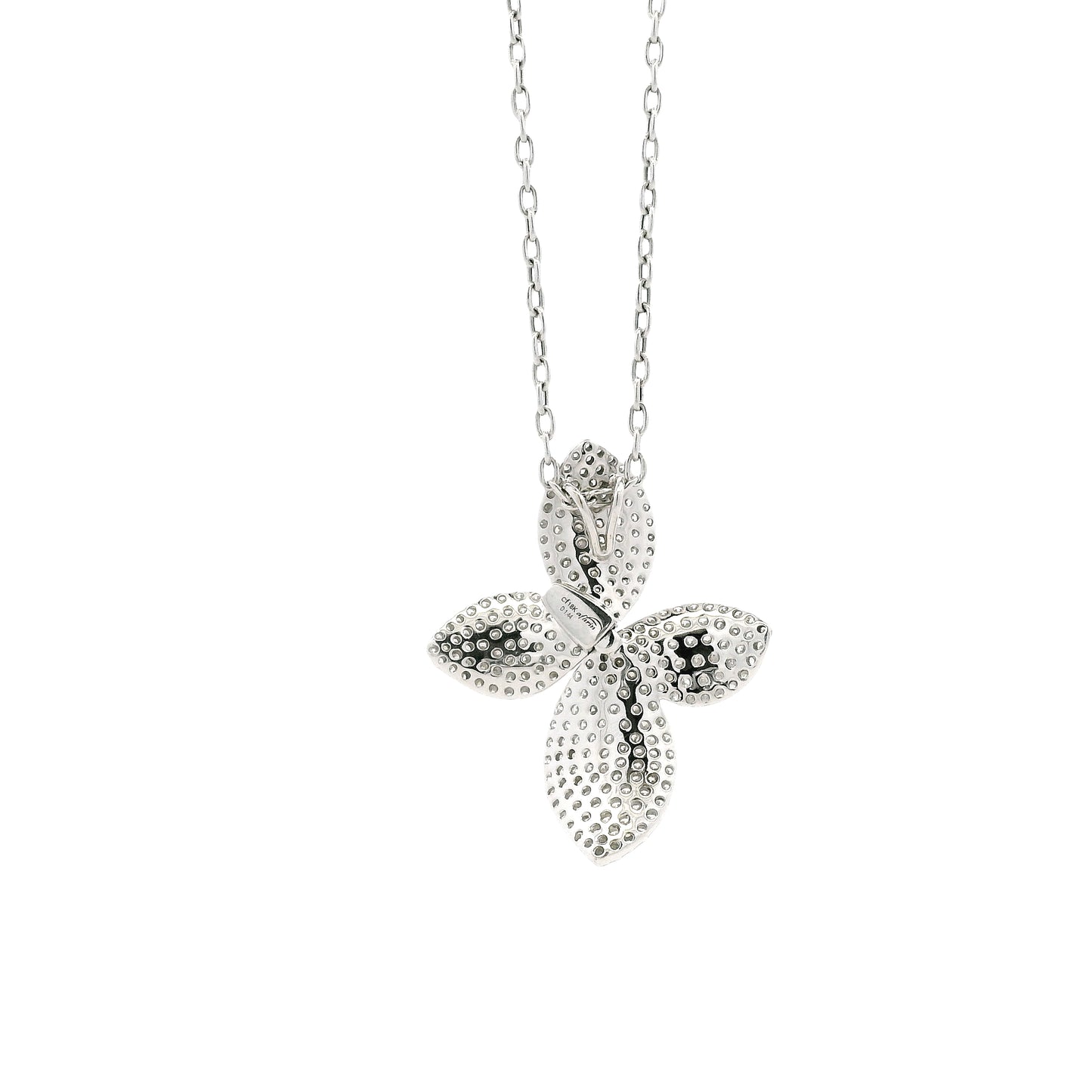18k White Gold 1.44ctw Round Brilliant Diamond Pavé Flower Pendant Necklace — reverse view