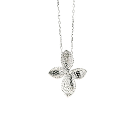 18k White Gold 1.44ctw Round Brilliant Diamond Pavé Flower Pendant Necklace — reverse view