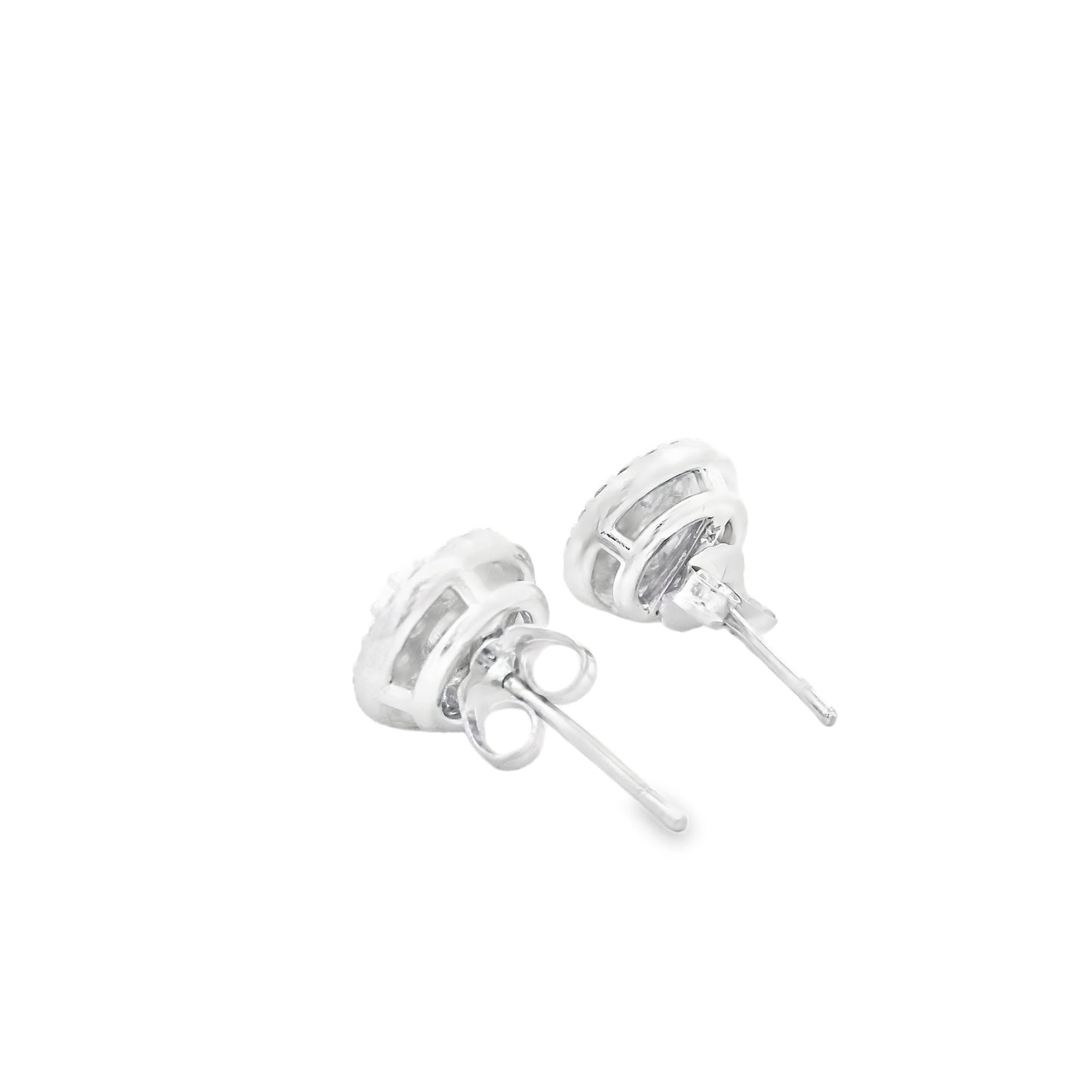 18k White Gold 1.3ctw Round Brilliant Diamond Cluster Stud Earrings — underside view