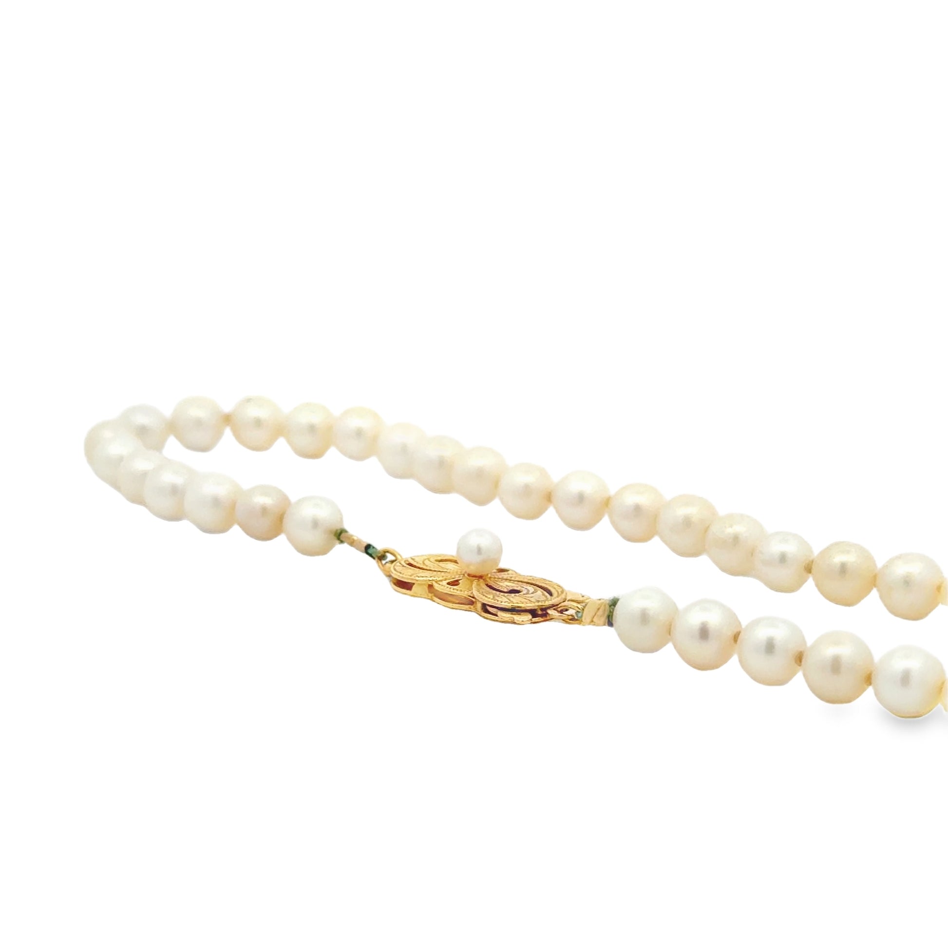 Mikimoto 18k Yellow Gold Akoya Pearl Strand Necklace 16" — caseback view