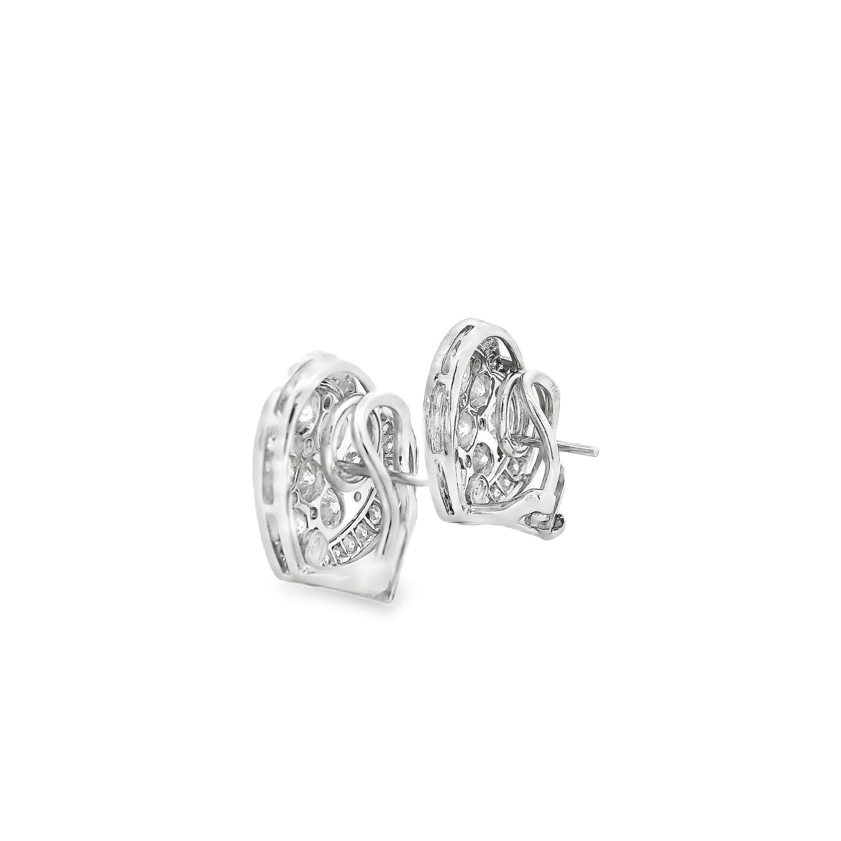 Platinum 8.00ctw Round Brilliant Diamond Heart Shape Cluster Earrings — reverse showing the back