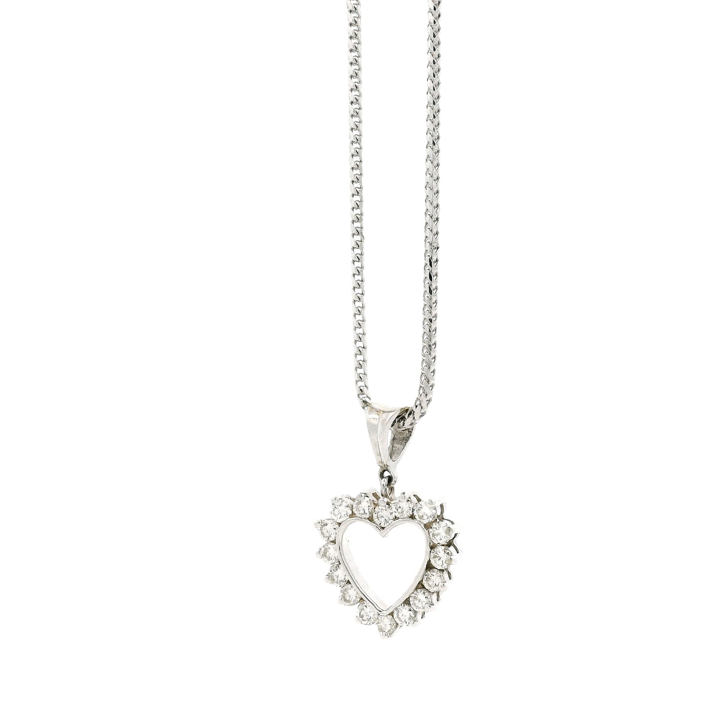 14k White Gold Diamond Heart Shaped Pendant Necklace with 16 Round Diamonds — reverse view