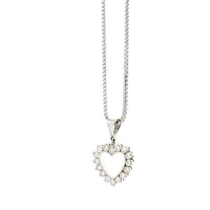 14k White Gold Diamond Heart Shaped Pendant Necklace with 16 Round Diamonds — reverse view